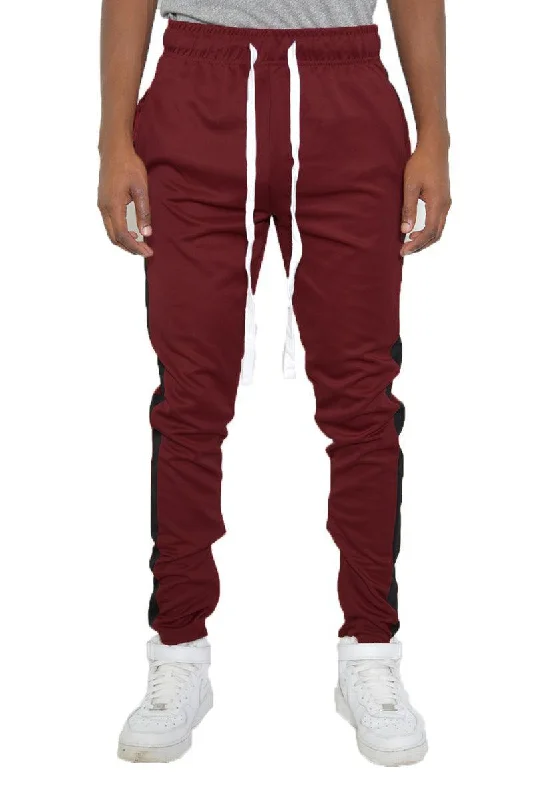 Mens Burgundy Black Stripe Slim Fit Track Pants