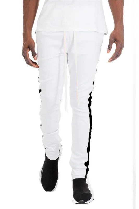 Mens White Black Stripe Slim Fit Track Pants