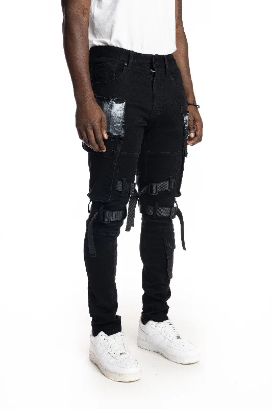 Multipocket Twill Fashion Utility Pants - Black