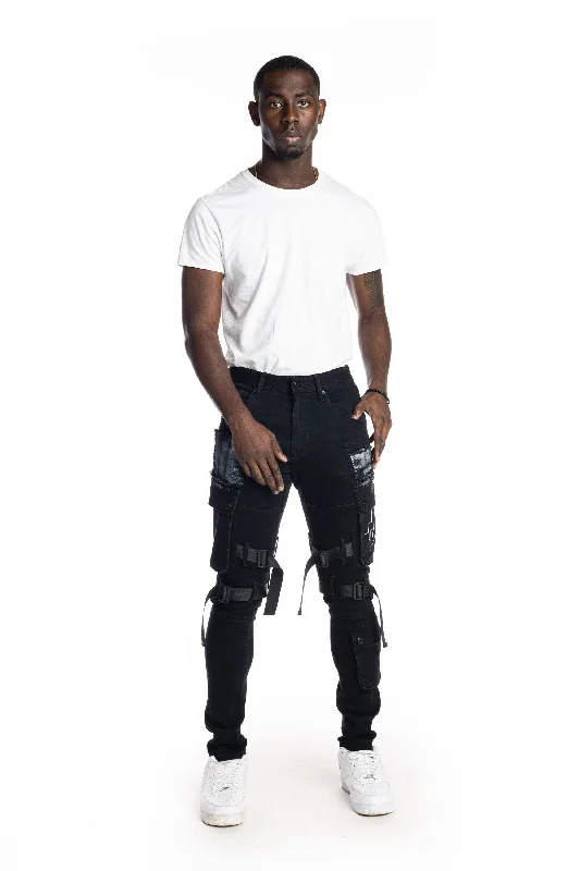 Multipocket Twill Fashion Utility Pants - Black