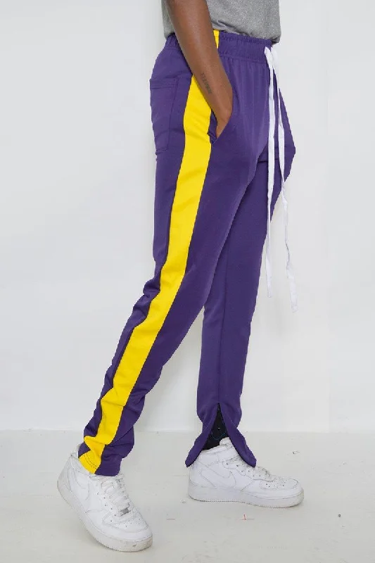 Purple And Yellow Stripe Classic Slim Fit Track Pants