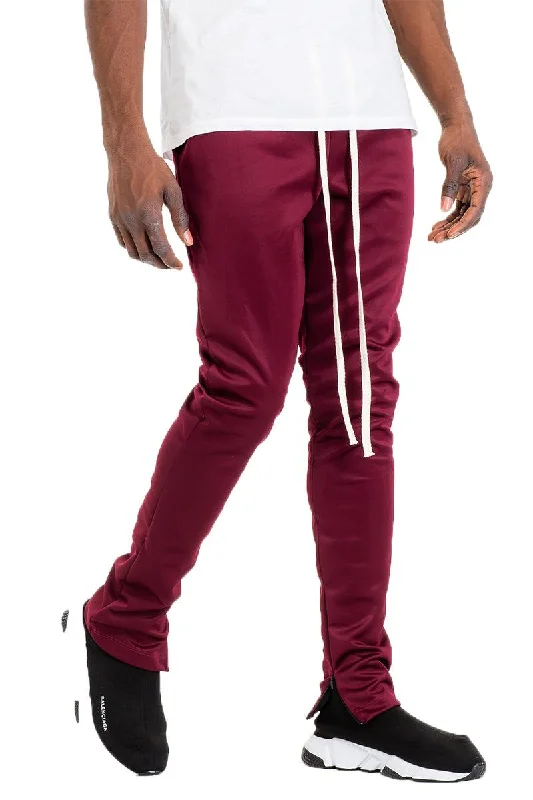 Mens Burgundy Slim Fit Drawstring Track Pants