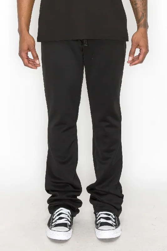 Solid Black Flare Stacked Track Pants