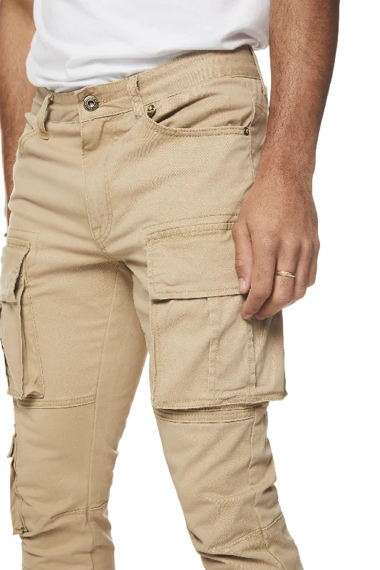 Utility Multi Pocket Stacked Twill Pants - Khaki