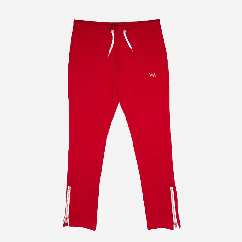 ZIPPERED BOTTOM TRACK PANTS  MEN - FIRE RED