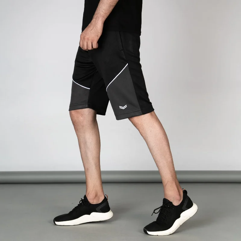 Black & Gray Quick Dry Shorts with Front Piping