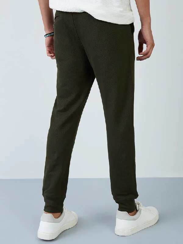 ETA Dark Olive Textured Cotton Blend Slim-Fit Mid-Rise Joggers