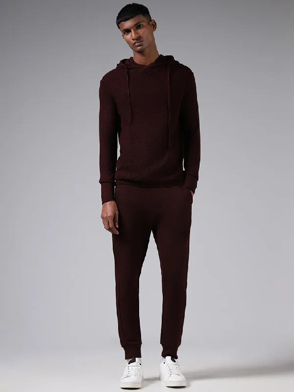 ETA Solid Wine Cotton Blend Slim-Fit Mid-Rise Joggers