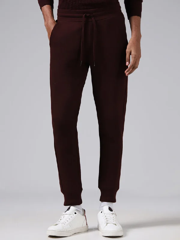 ETA Solid Wine Cotton Blend Slim-Fit Mid-Rise Joggers