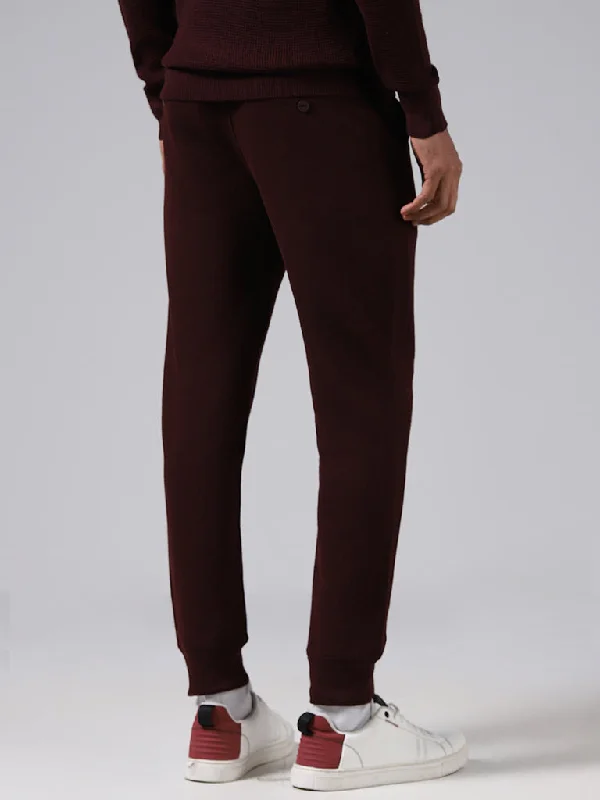 ETA Solid Wine Cotton Blend Slim-Fit Mid-Rise Joggers