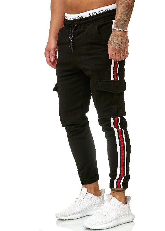 Kanku Stripe Cargo Sweatpants Joggers - Black X102A