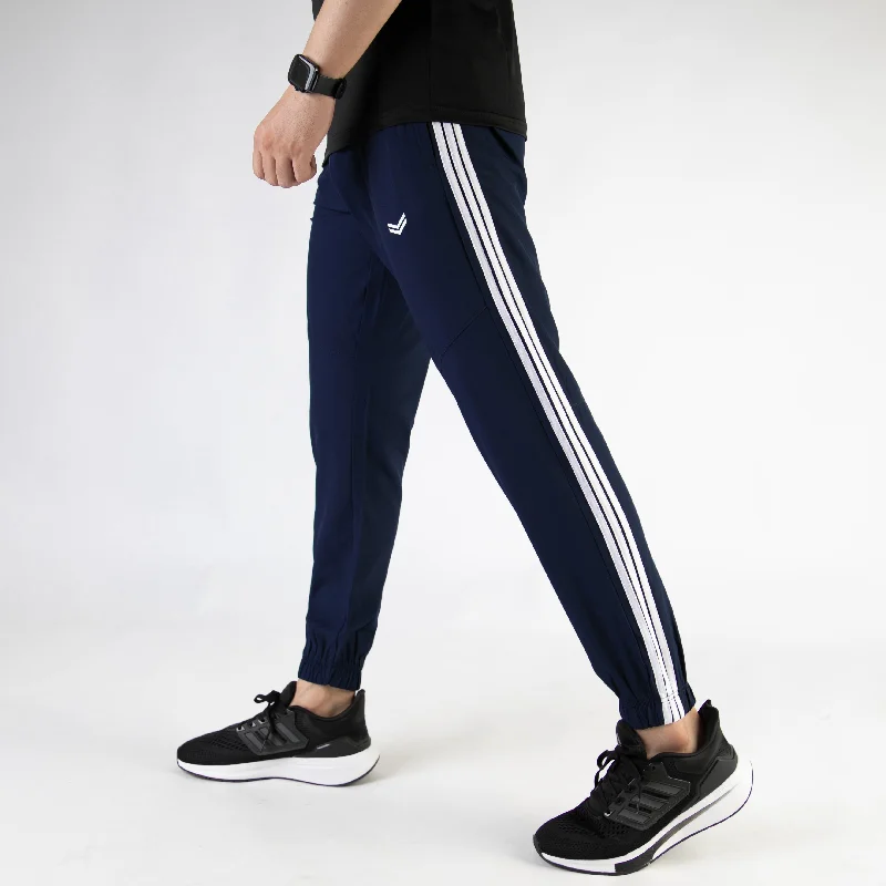 Navy Premium Micro Stretch Pants with Three White Stripes