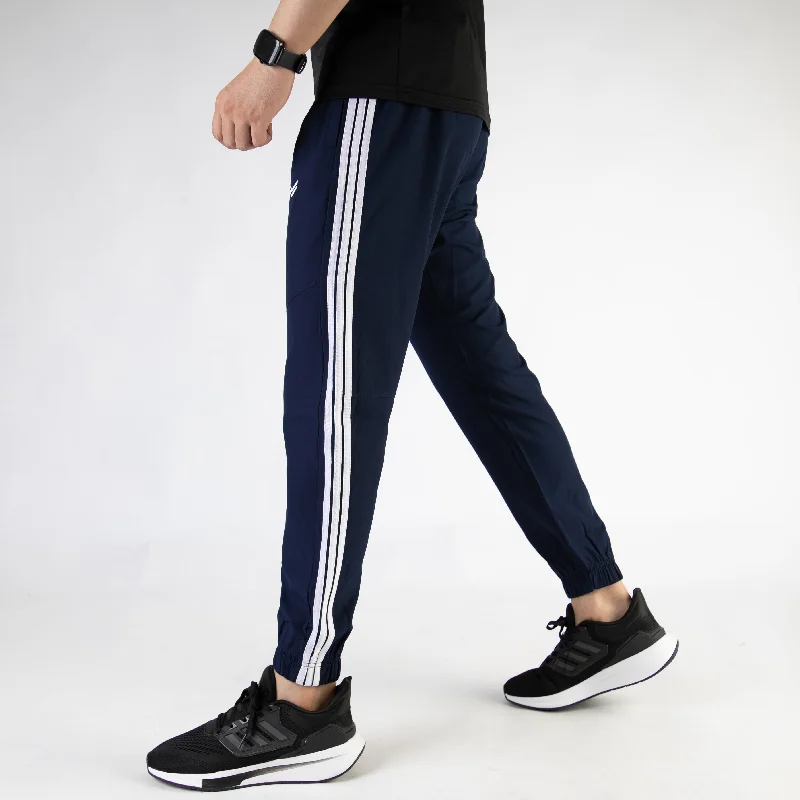 Navy Premium Micro Stretch Pants with Three White Stripes