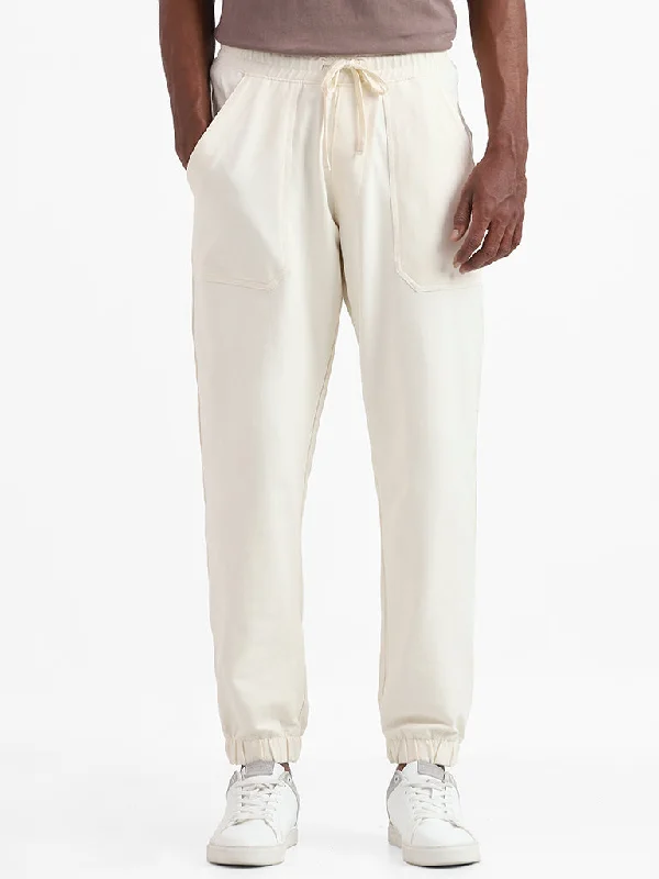 Nuon Off-White Cotton Blend Relaxed-Fit Mid-Rise Joggers