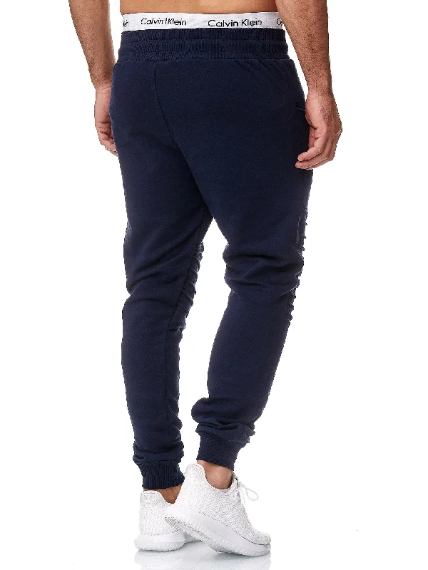 Ribbed Zipper Sweatpants Joggers - Navy Blue X2C