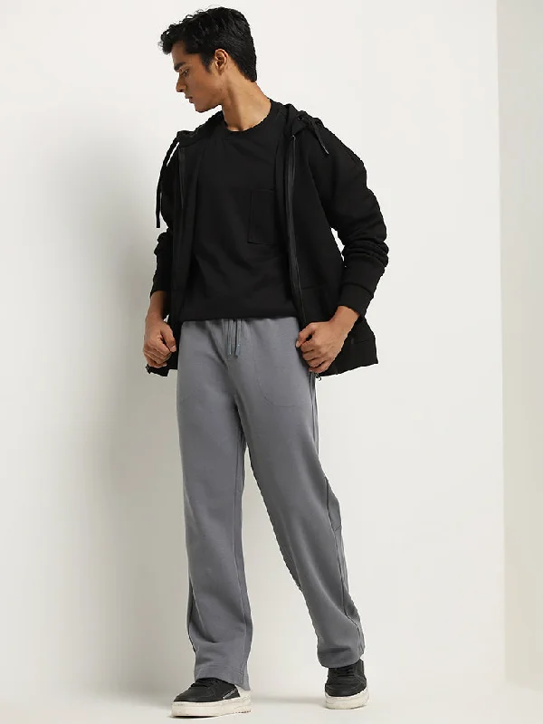 Studiofit Dark Grey Relaxed-Fit Cotton Blend Track Pants