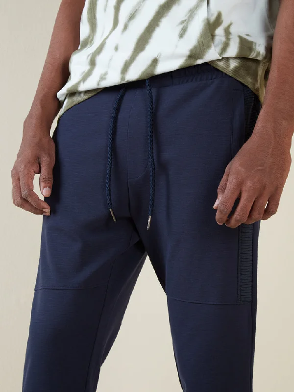 Studiofit Indigo Ribbed Texture Slim-Fit Joggers