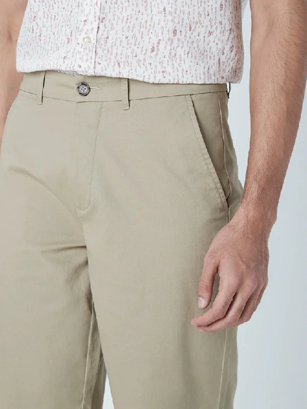 WES Casuals Beige Relaxed-Fit Mid-Rise Shorts