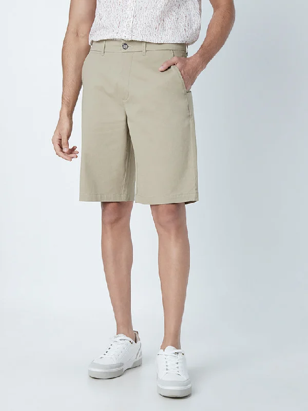 WES Casuals Beige Relaxed-Fit Mid-Rise Shorts